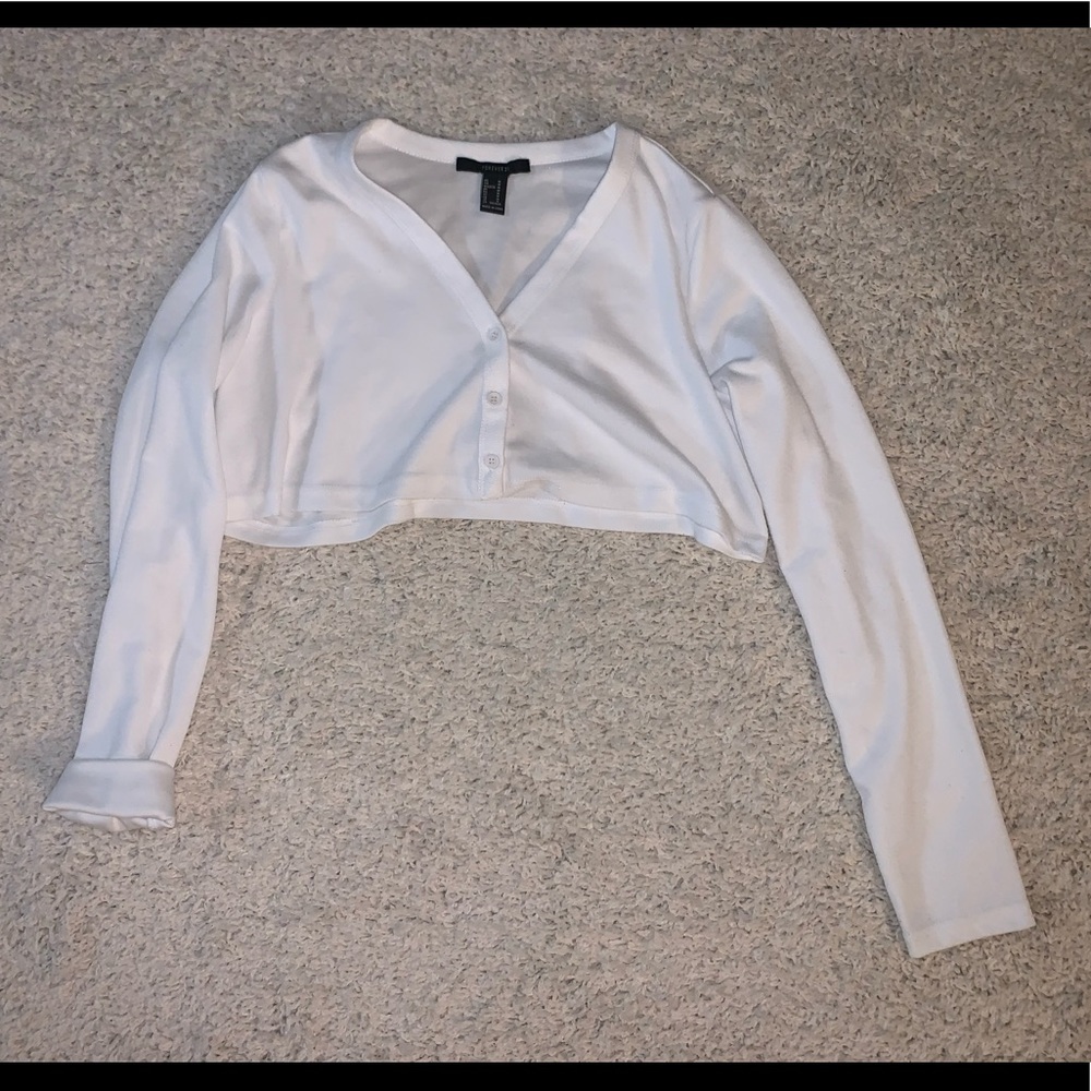 Forever 21 White Long-Sleeve Crop Top